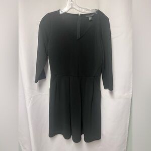 attention Black Long Sleeve V-Neck Fit-and-Flare Dress